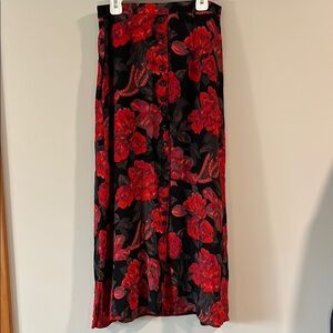 Emozioni - silk, button down maxi skirt, black and red